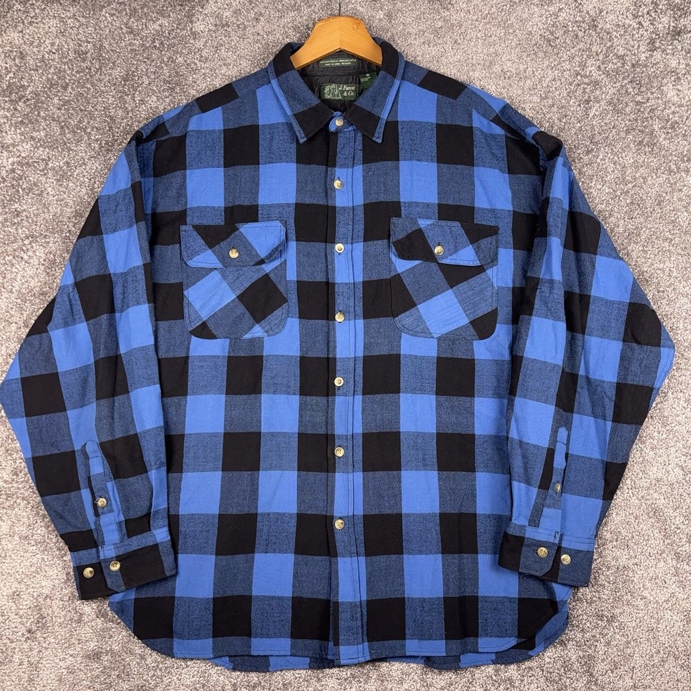 True Vintage Flannel Shirt Men's XL Board Blue Plaid Oversized Outdoors Preppy